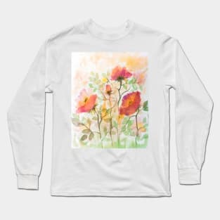 Dog Rose flowers watercolor painting Long Sleeve T-Shirt